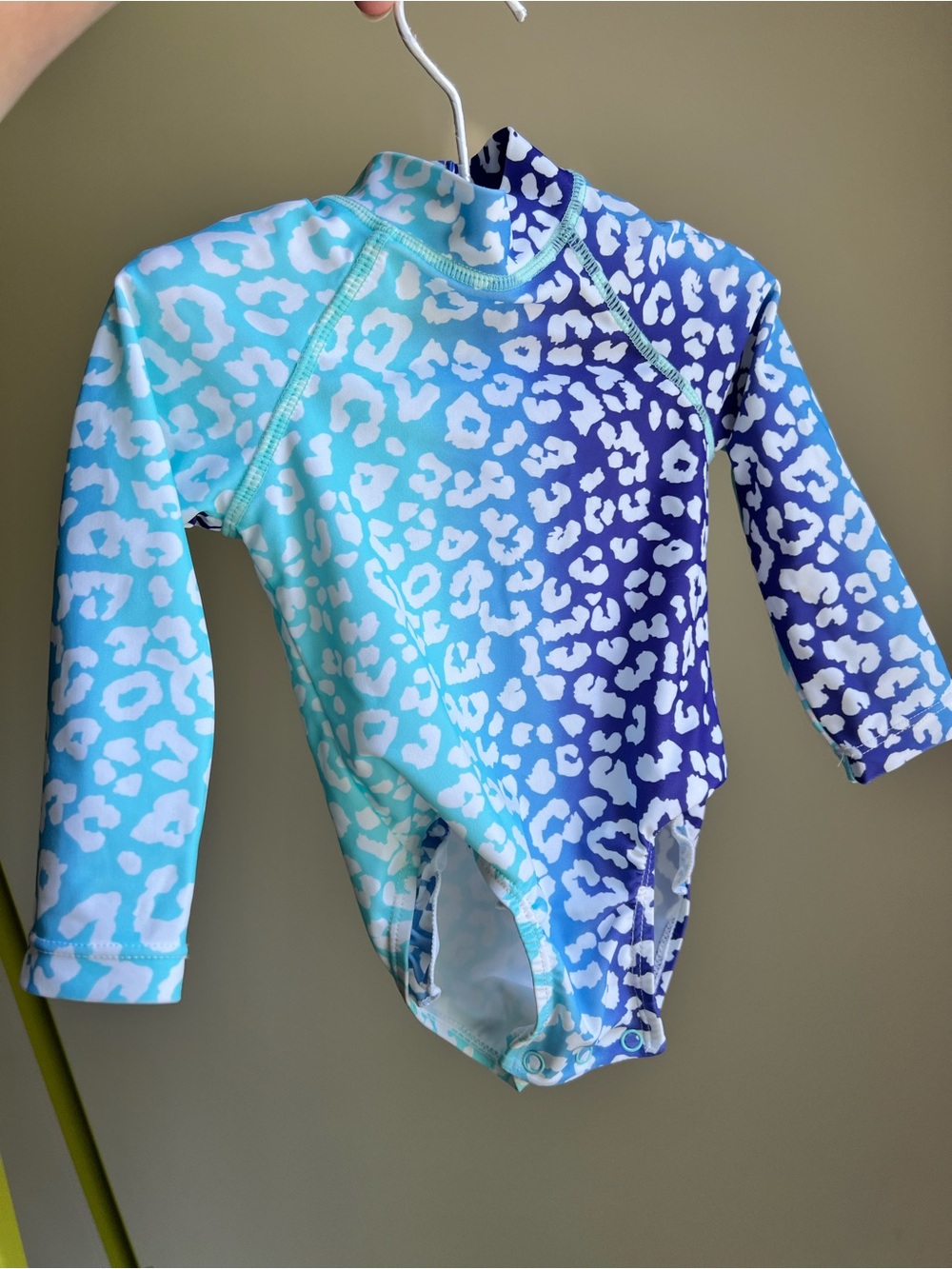 EGG New York Baby Long Sleeve Leopard Swimsuit - Aqua & Blue size 3-6 months